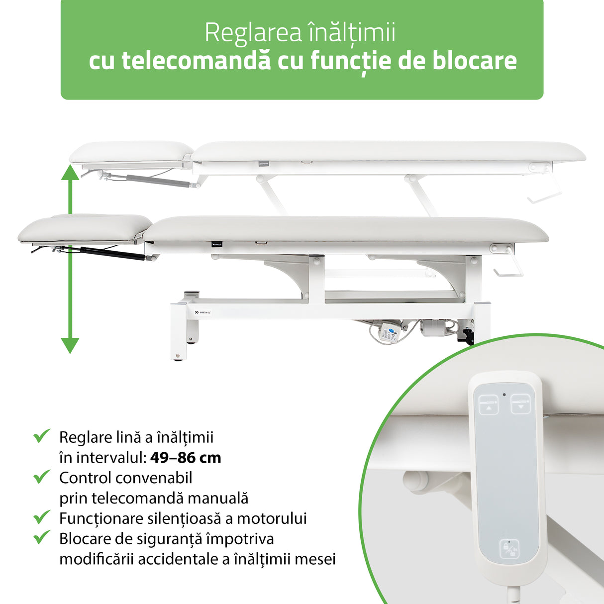 Masă de masaj electrică Fortis 2 Ergo | 2 segmente | Telecomandă manuală | Garanție 3 ani