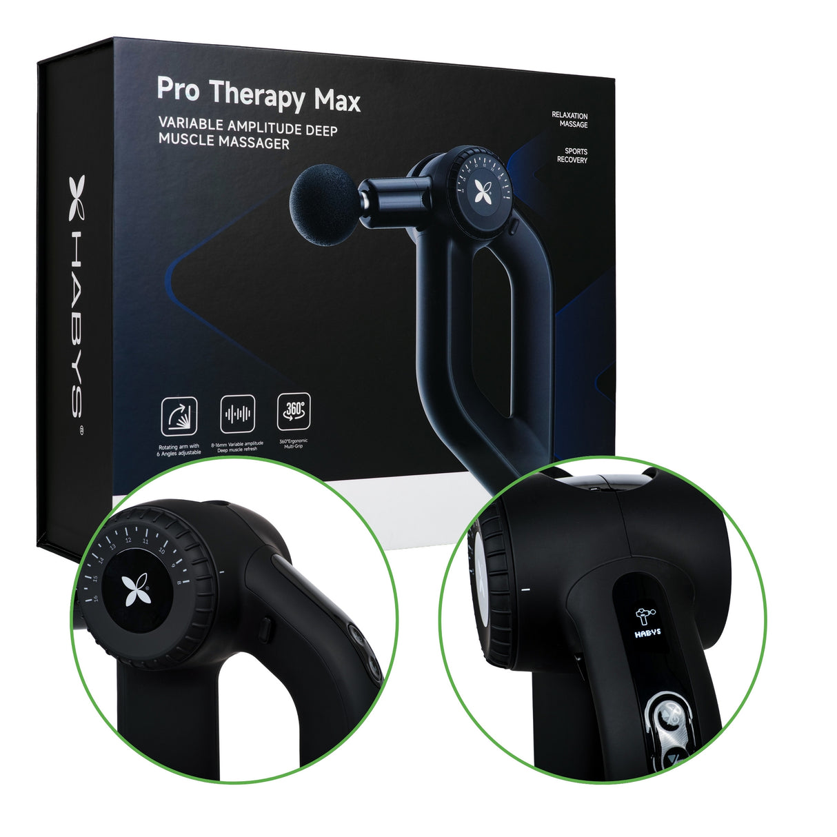 Pistol de masaj Habys Pro Therapy Max | Dispozitiv de masaj | Aparat de masaj cu vibrații