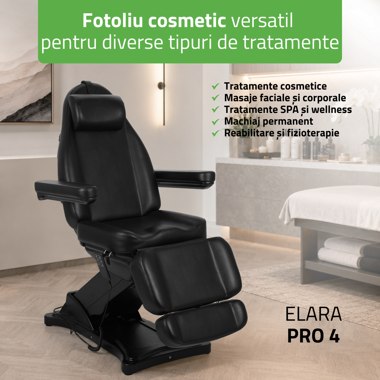 Fotoliu cosmetic, electric Elara PRO 4 | Telecomandă manuală