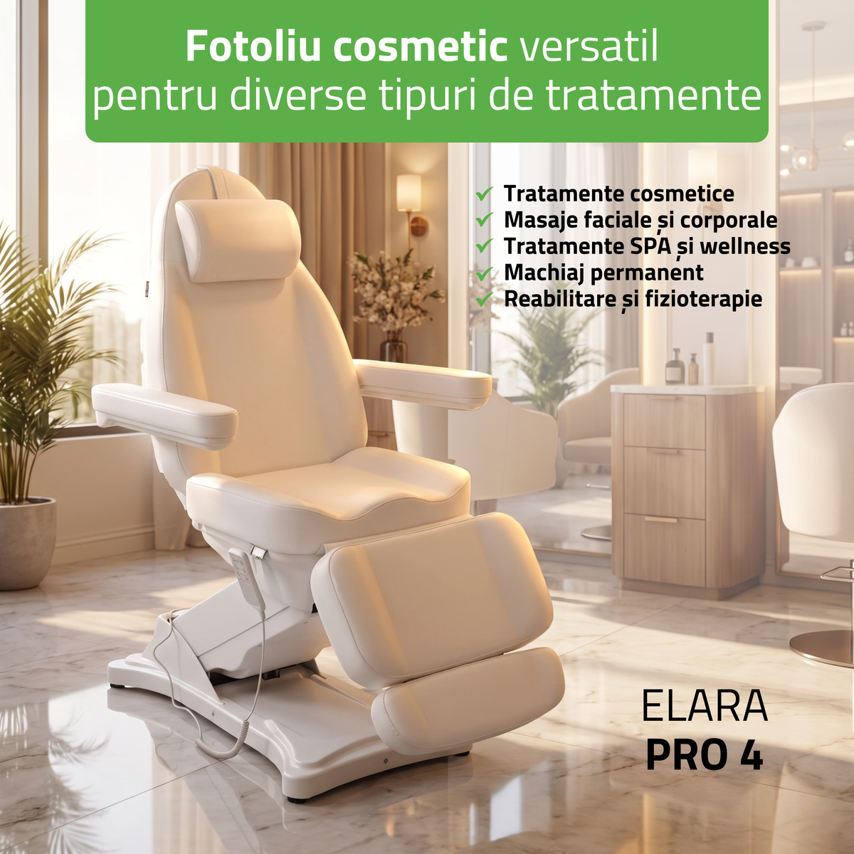 Fotoliu cosmetic, electric Elara PRO 4 | Telecomandă manuală