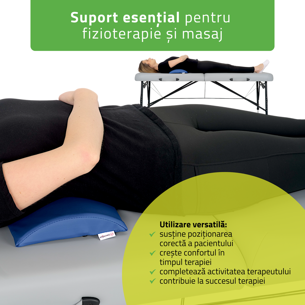 Pernă semi-cilindru de poziționare lombară pentru masaj 40x25x5 cm | Comfy Base