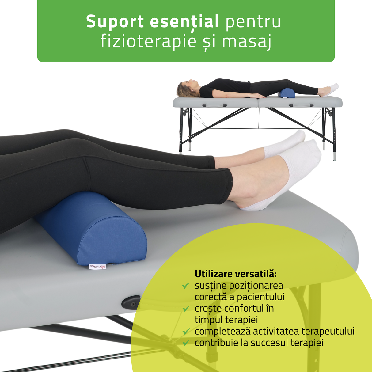 Pernă semi-cilindru de poziționare pentru masaj 60x15x10 cm | Comfy Base