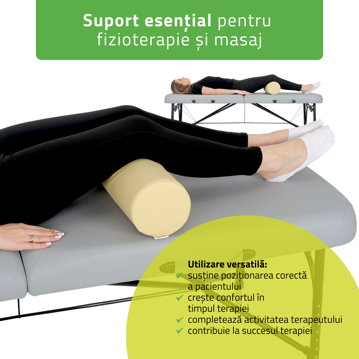 Pernă cilindru de poziționare pentru masaj 15x60 cm | Comfy Base