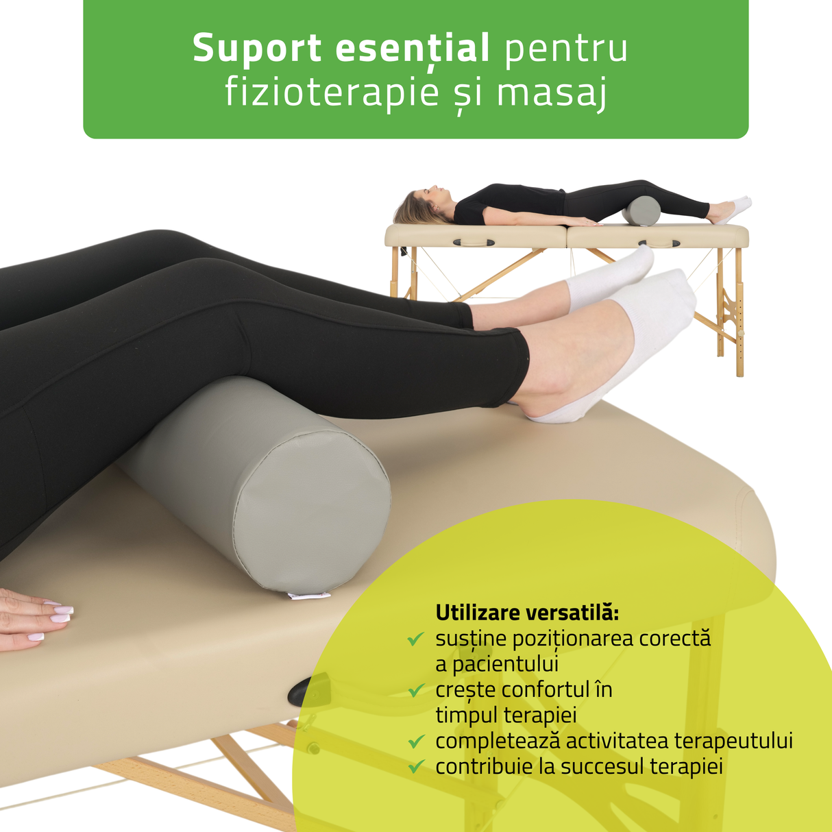 Pernă cilindru de poziționare pentru masaj 15x60 cm | Comfy Base