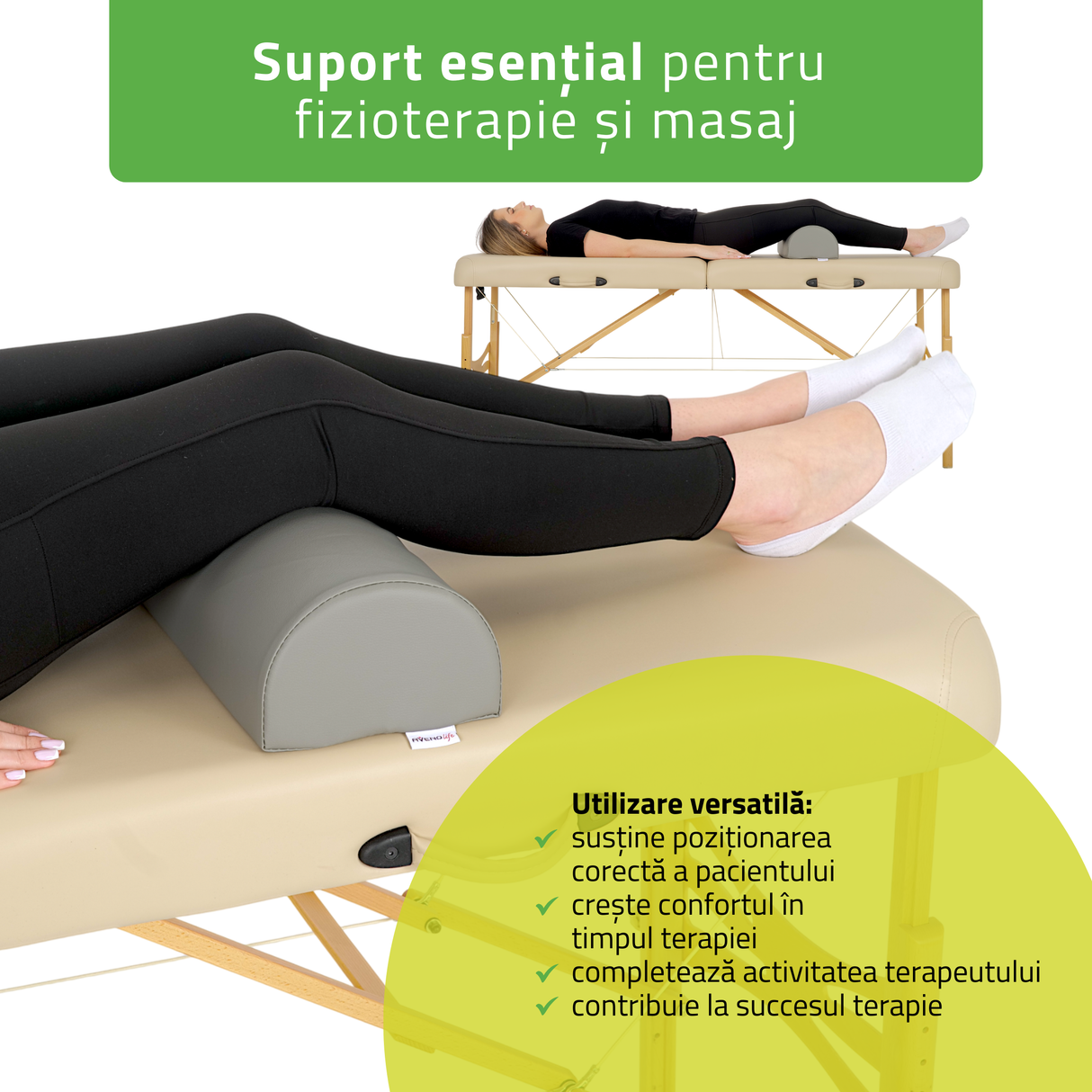 Pernă semi-cilindru de poziționare pentru masaj 60x18x12 cm | Comfy Base