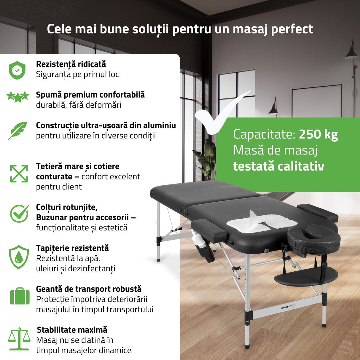 Masă de masaj pliabilă Nadia | Pat cosmetică | Negru | 70 cm