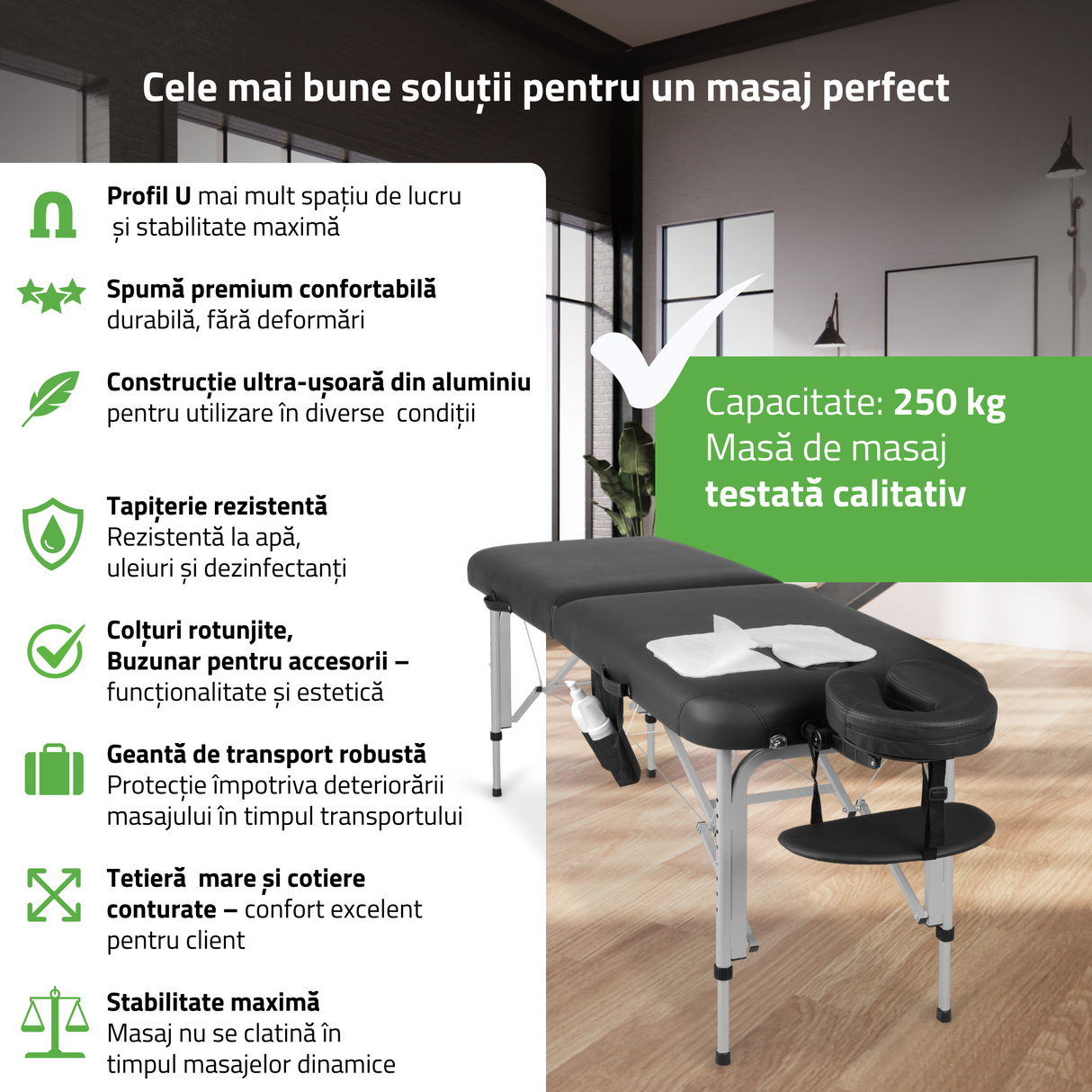 Masă de masaj pliabilă Vera | Pat cosmetică Alb / Negru