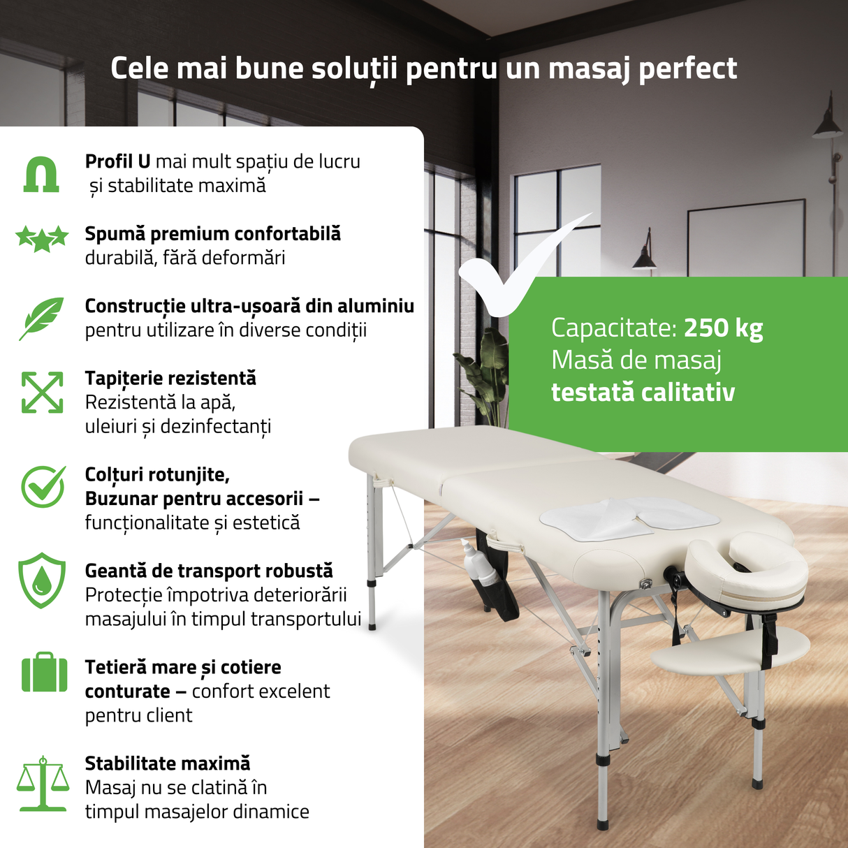 Masă de masaj pliabilă Vera | Pat cosmetică Alb / Negru