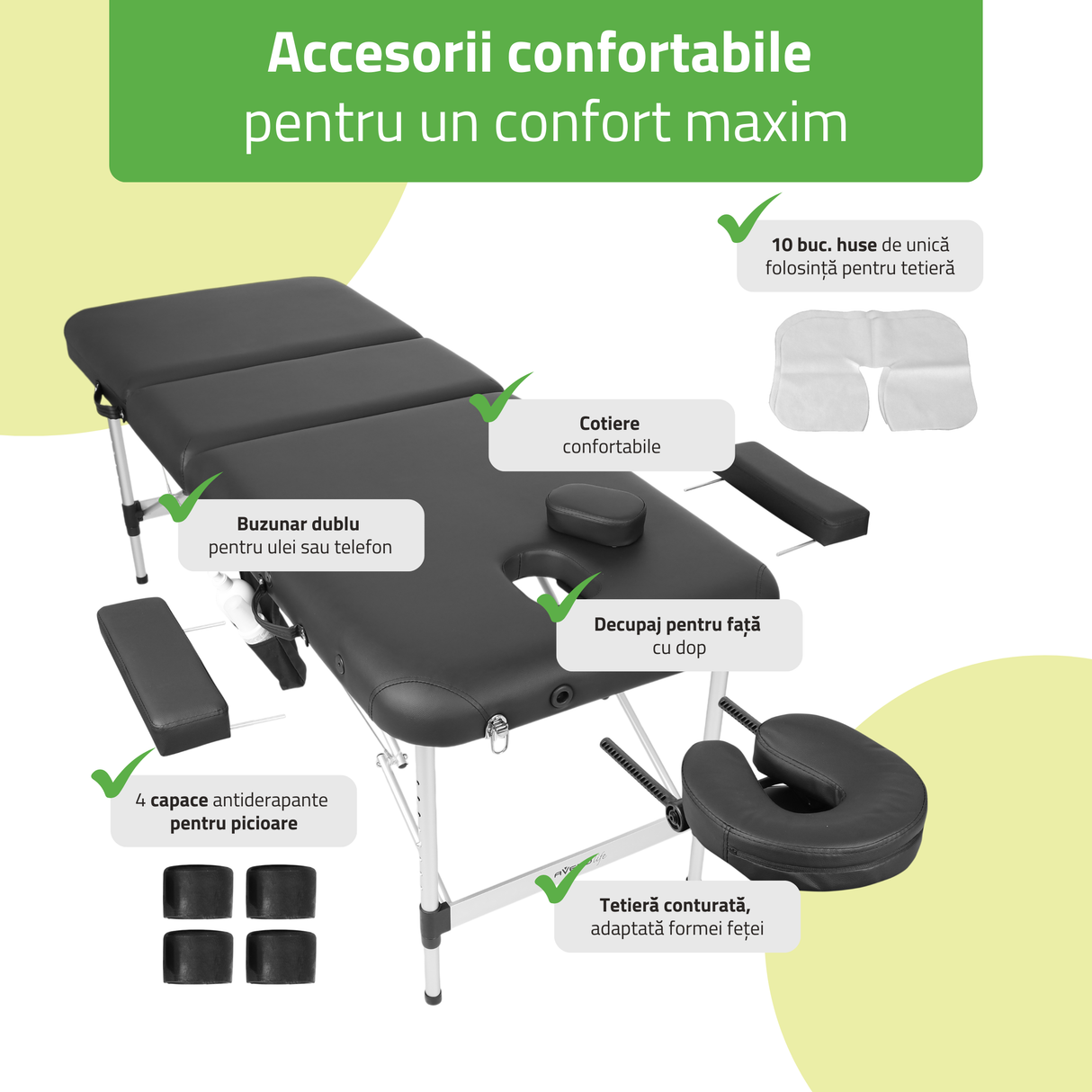 Masă de masaj pliabilă Adele | Pat cosmetică Negru