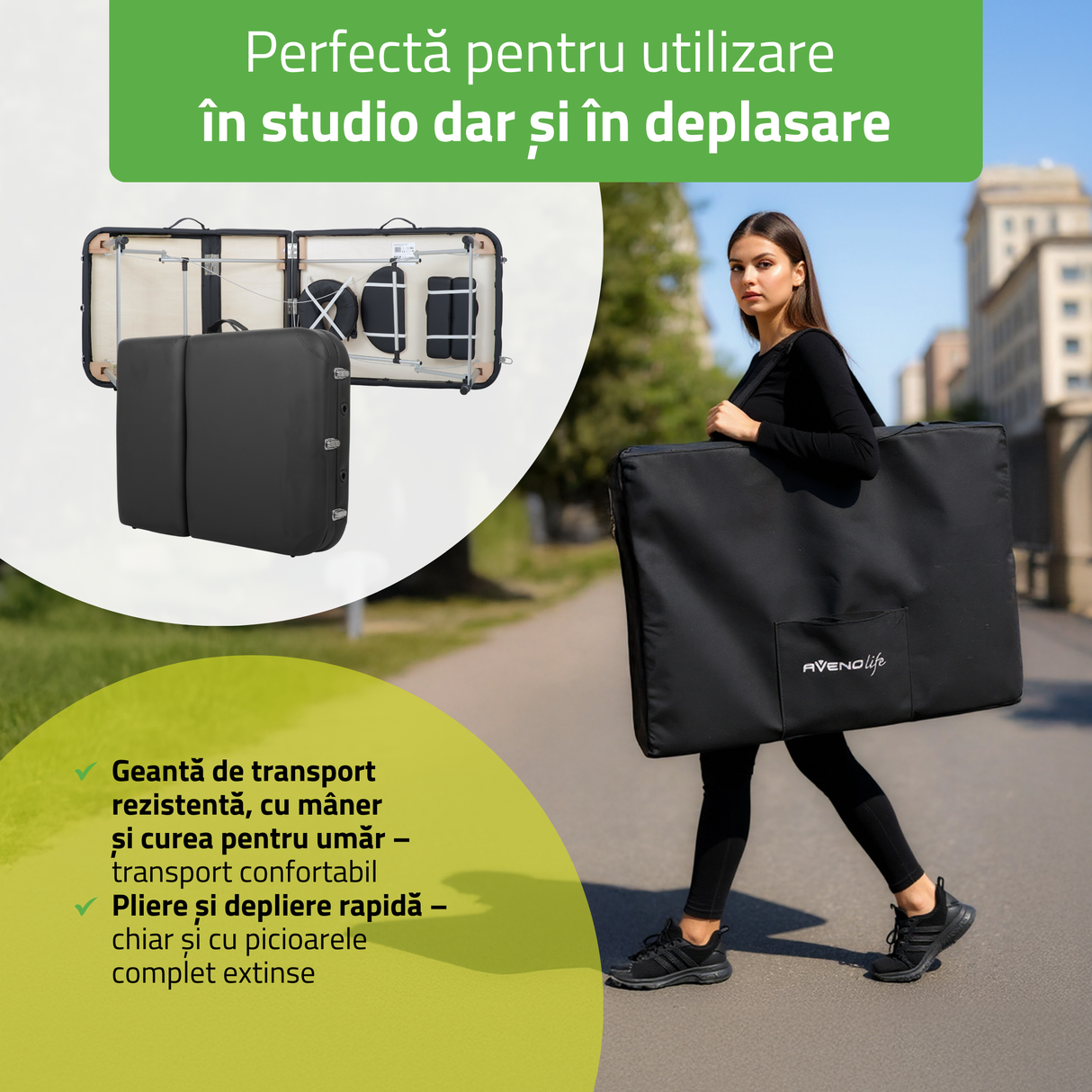 Masă de masaj pliabilă Adele | Pat cosmetică Negru