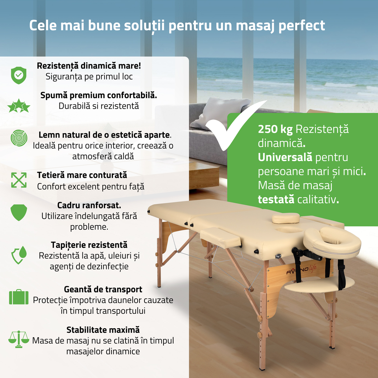 Masă de masaj pliabilă, portabilă, Sofia Light | 3 ani garanție!