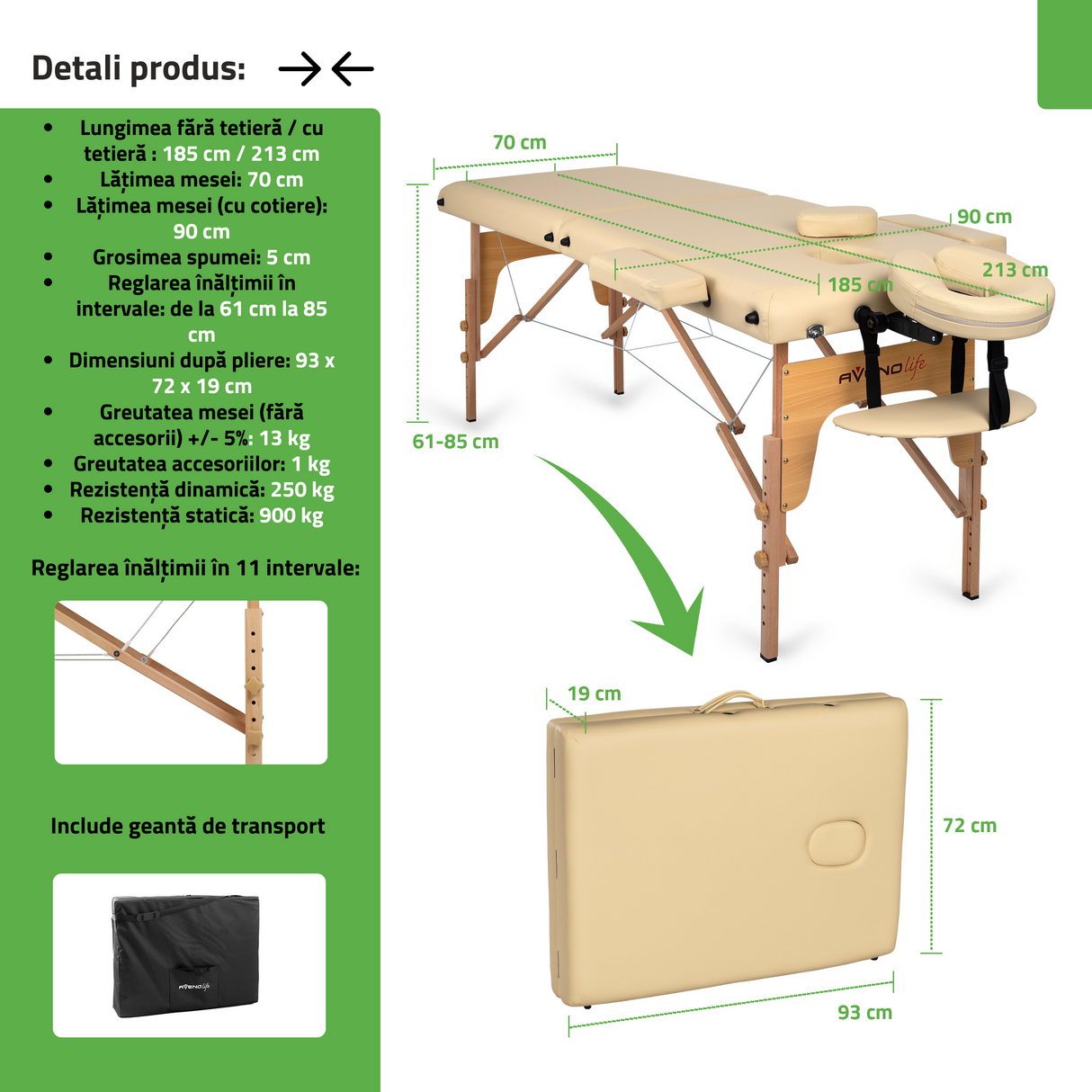Masă de masaj pliabilă Sofia | Pat cosmetică