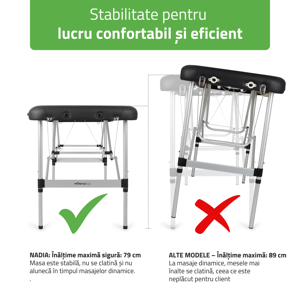 Masă de masaj pliabilă Nadia | Pat cosmetică | Negru | 70 cm