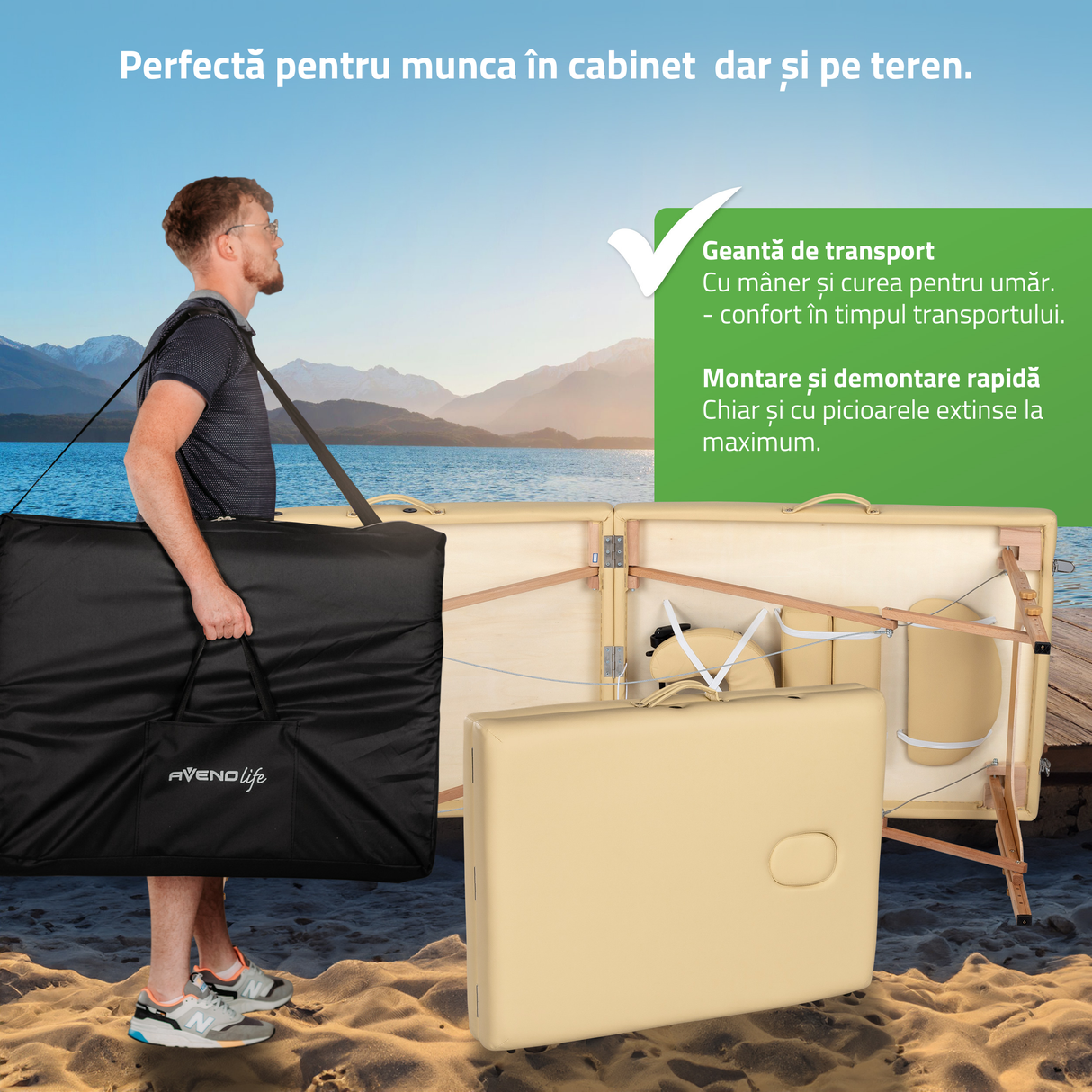 Masă de masaj pliabilă, portabilă, Sofia Light | 3 ani garanție!