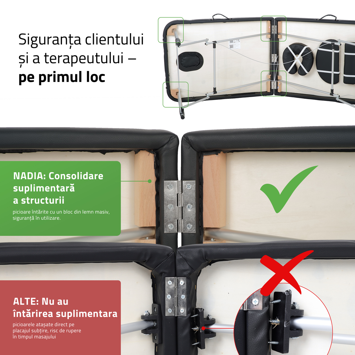 Masă de masaj pliabilă Nadia | Pat cosmetică | Negru | 70 cm