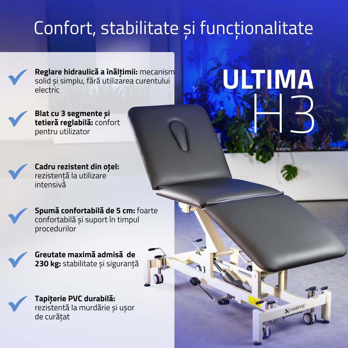 Masă de masaj hidraulică ULTIMA H3 | Reglare hidraulică a înălțimii