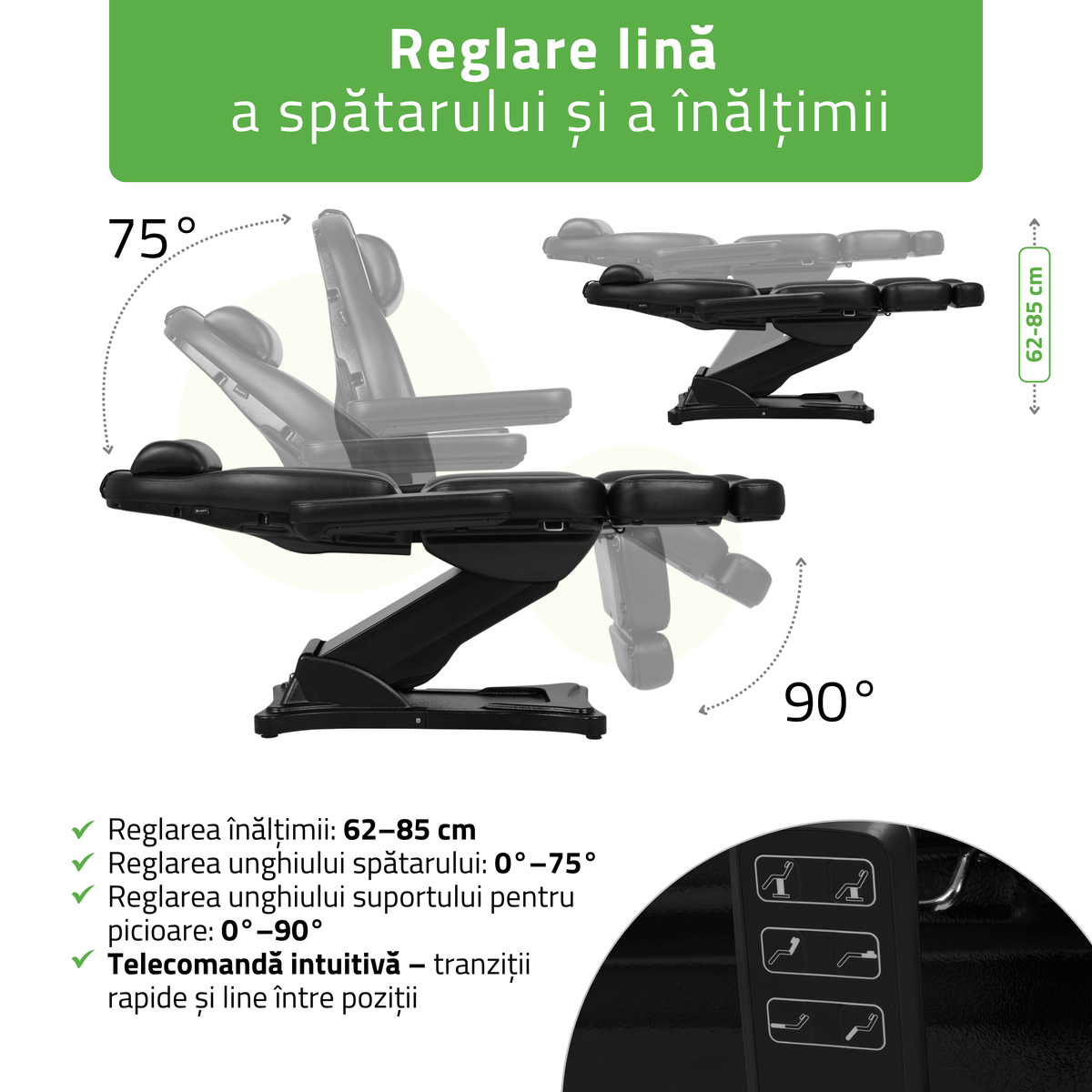 Fotoliu cosmetic, electric Elara PRO 4 | Telecomandă manuală