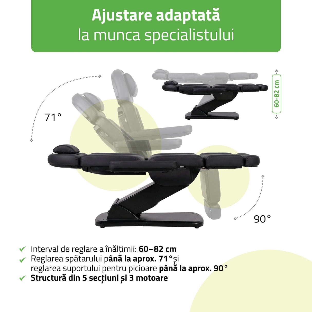 Fotoliu cosmetic electric TAVIA | Telecomandă manuală | 3 motoare | 3 ani garanție!