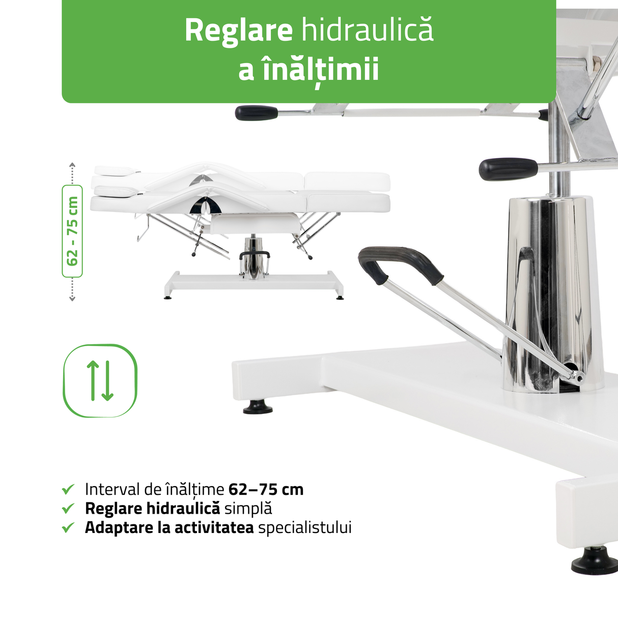 Fotoliu cosmetică Alora | Sistem de Reglare a înălțimii Hidraulic