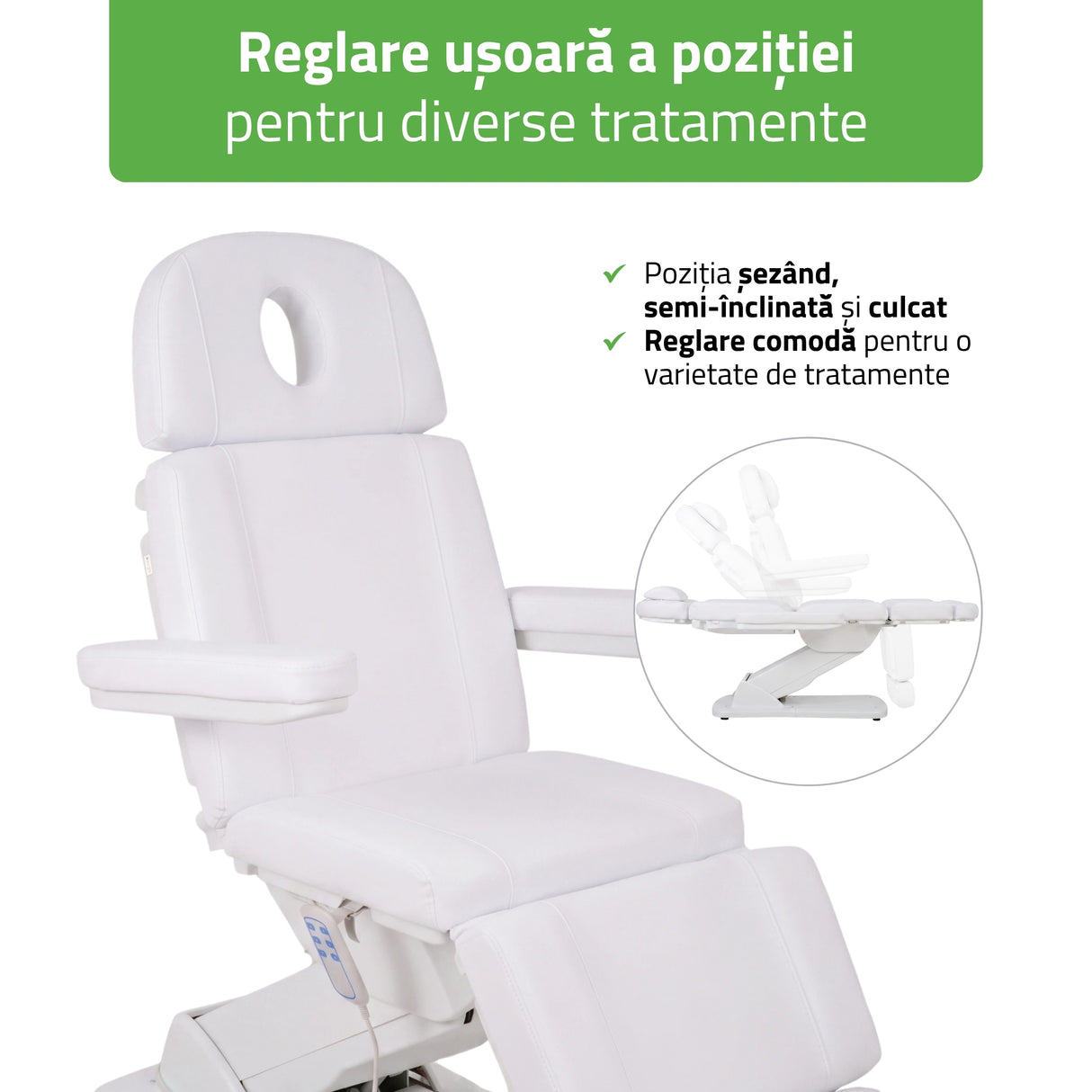 Fotoliu cosmetic electric TAVIA | Telecomandă manuală | 3 motoare | 3 ani garanție!