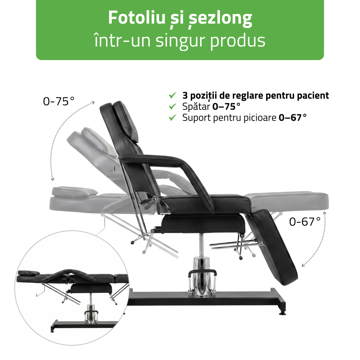 Fotoliu cosmetică Alora | Sistem de Reglare a înălțimii Hidraulic