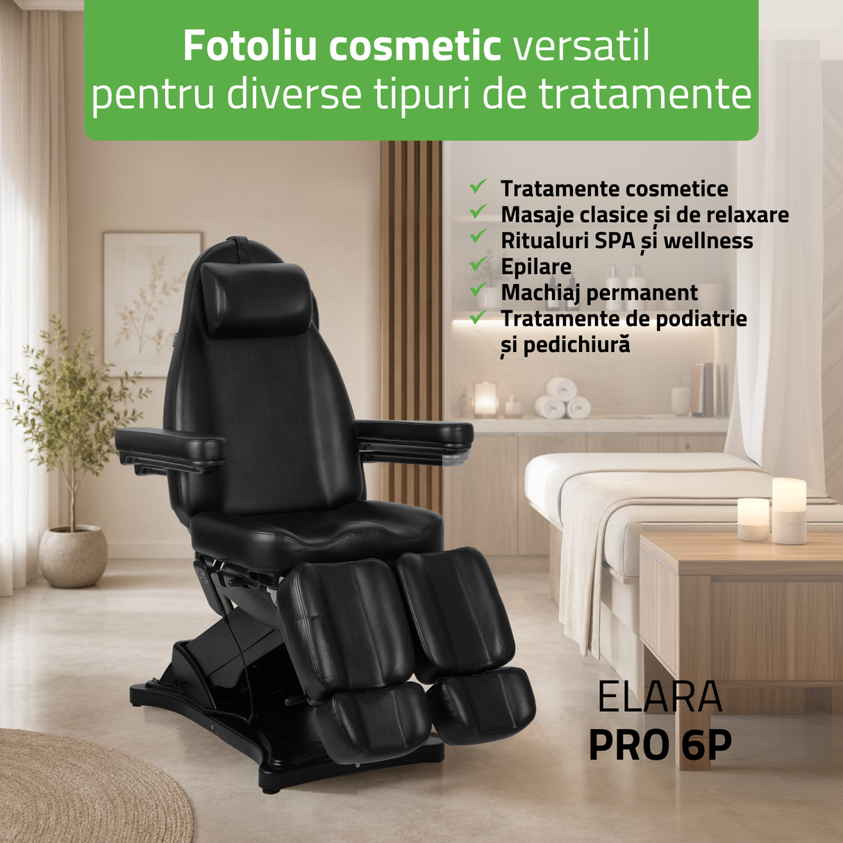 Fotoliu cosmetic, electric Elara PRO 6P | Telecomandă manuală
