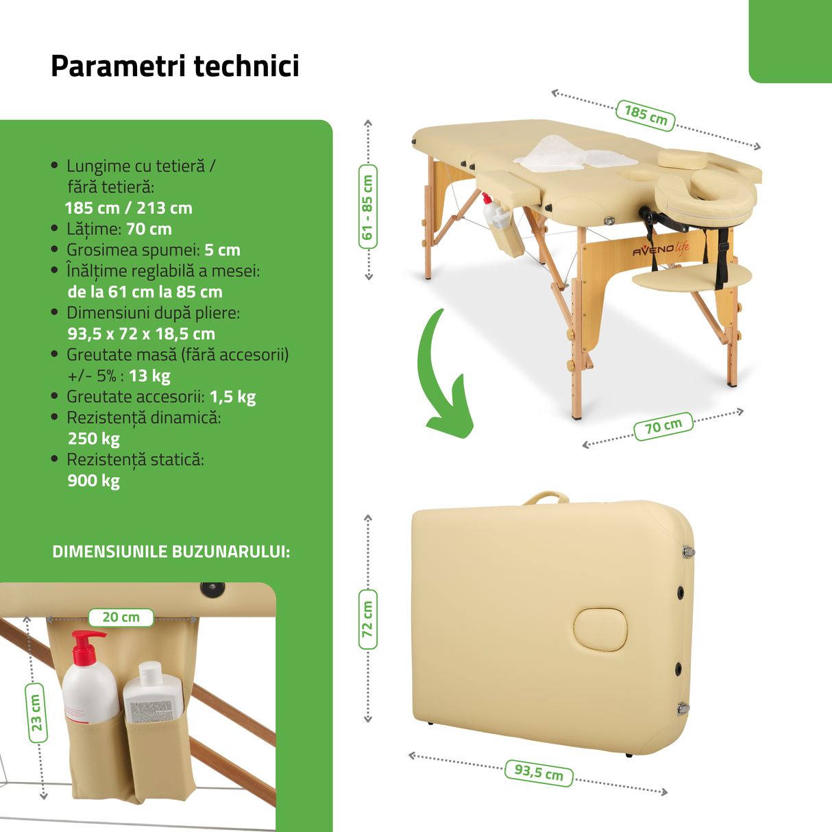 Masă de masaj pliabilă Sofia | Pat cosmetică