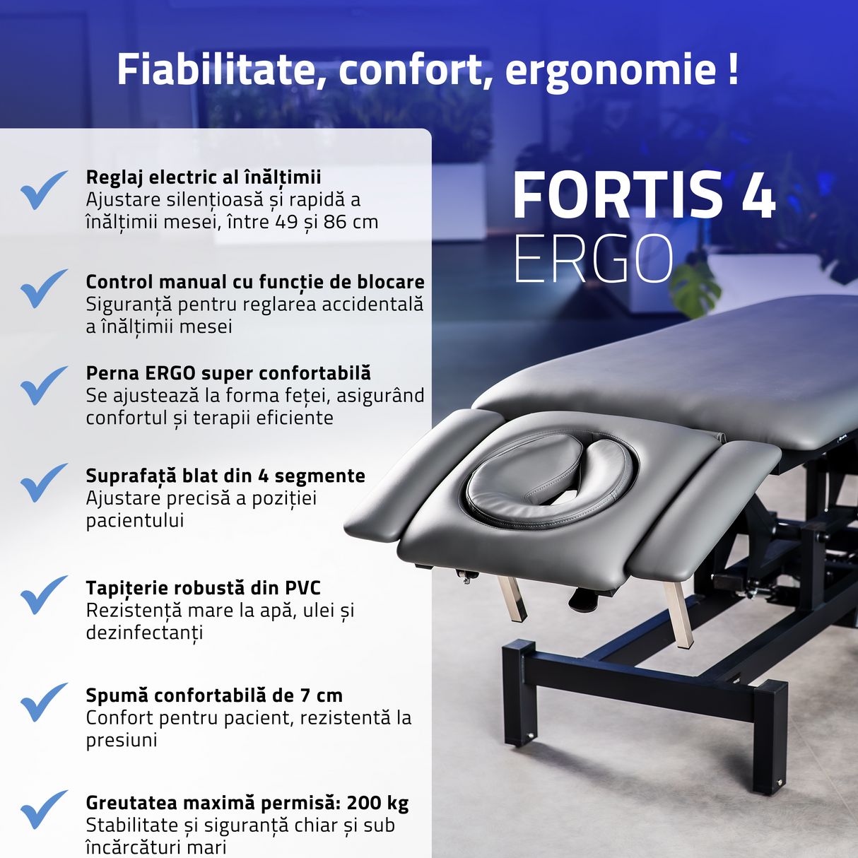 Masă de masaj electrică Fortis 4 Ergo | Pat de masaj electric | 4 segmente | Telecomandă Manuală | 3 ani garanție!
