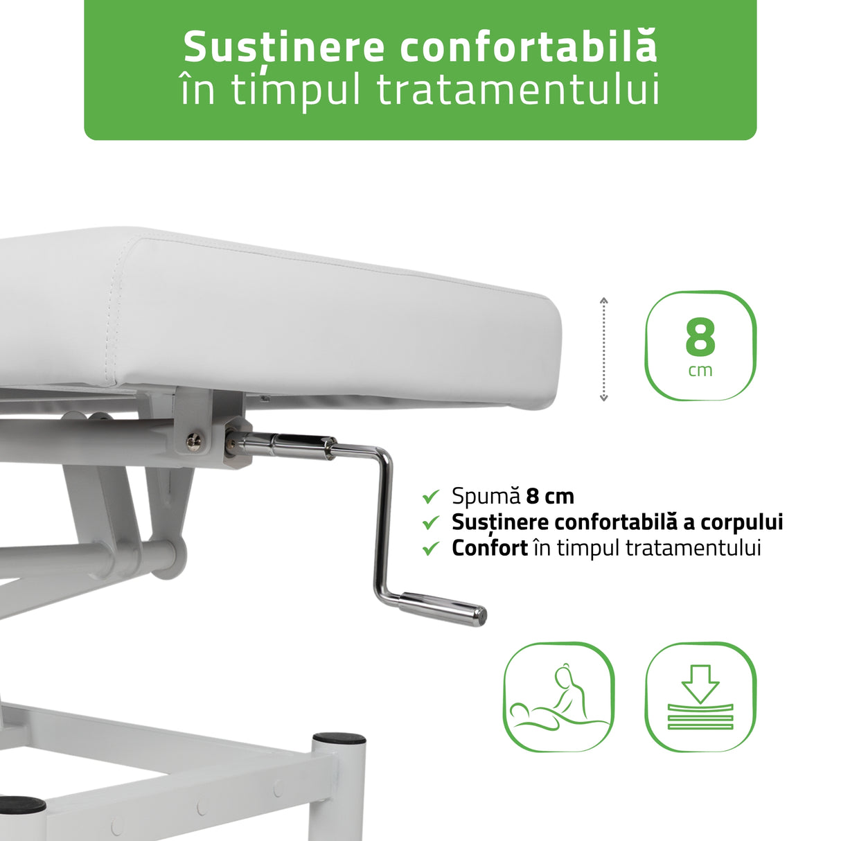 Masă de masaj fixă Vigo 1 | Pat de masaj fix | 1 segmente | Reglare înălțimii manuală prin manivelă | 2 ani garanție!