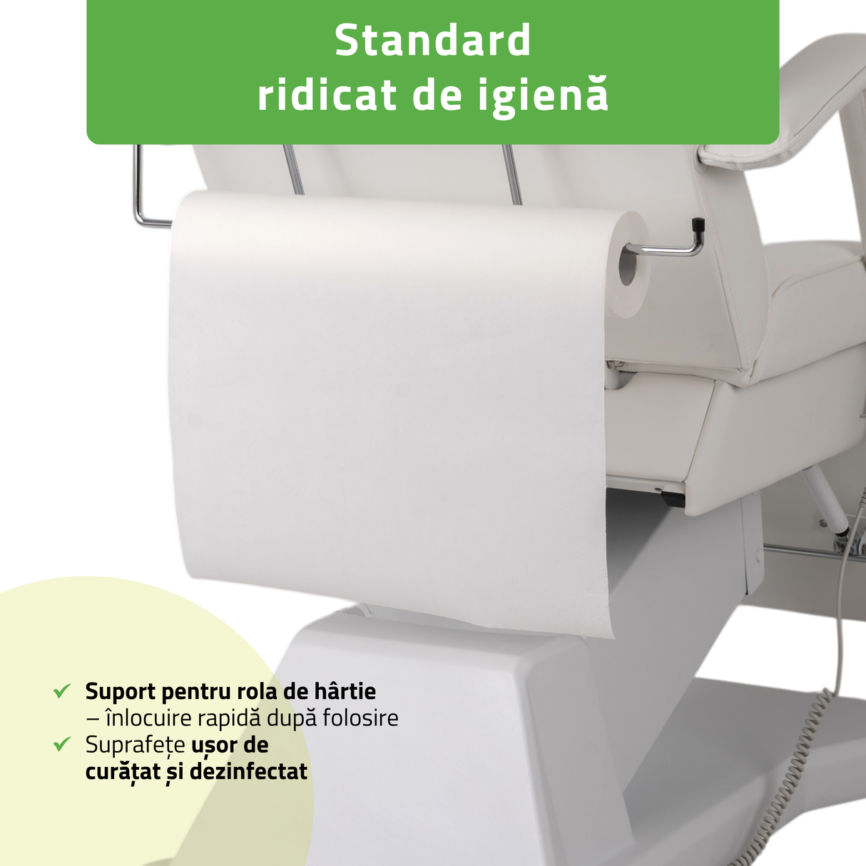 Fotoliu cosmetic electric | LARIS | Scaun cosmetic cu reglare a înălțimi electrică | 1 motor | Telecomandă Manuală | 3 ani garanție!