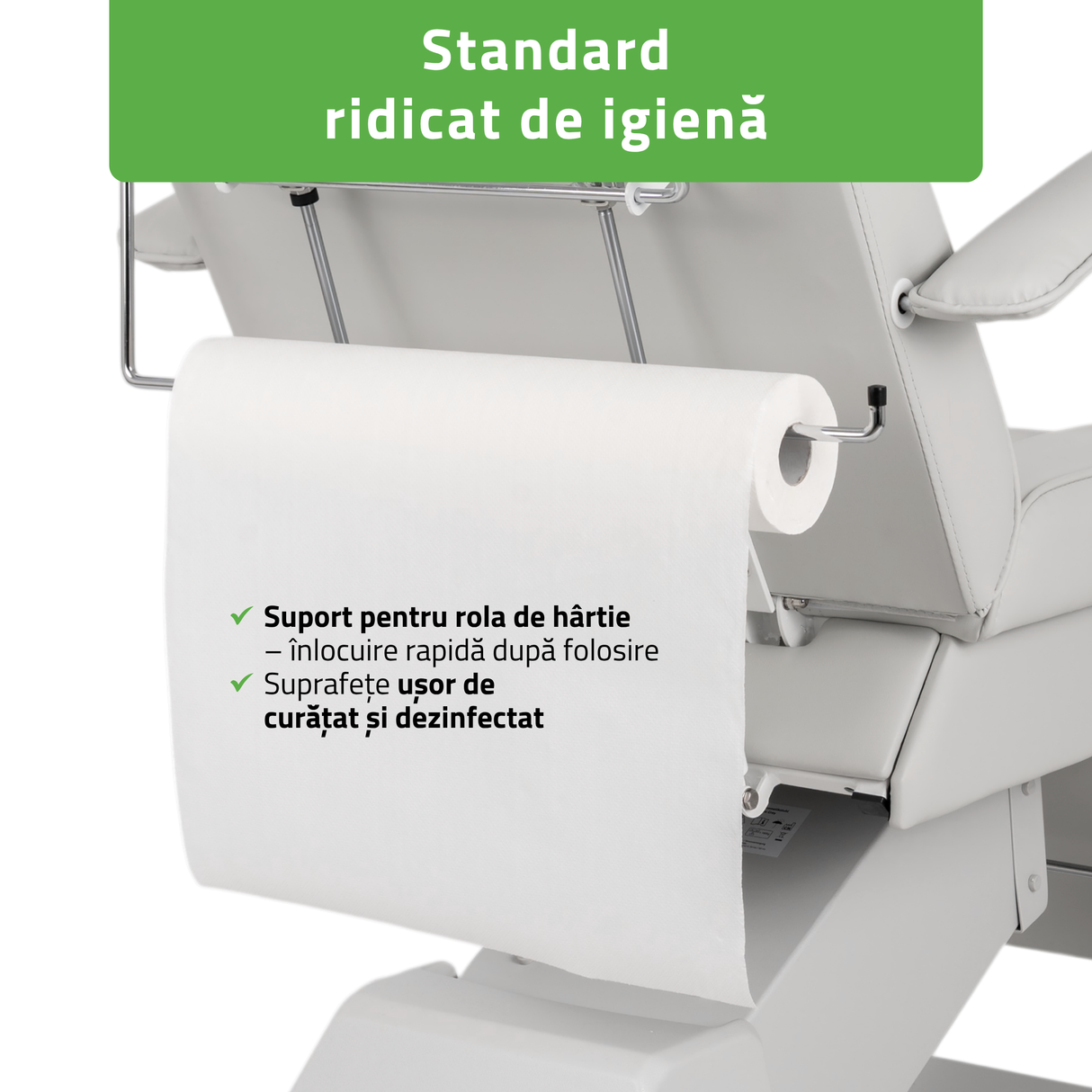 Fotoliu cosmetic electric | LARIS | Scaun cosmetic cu reglare a înălțimi electrică | 1 motor | Telecomandă Manuală | 3 ani garanție!