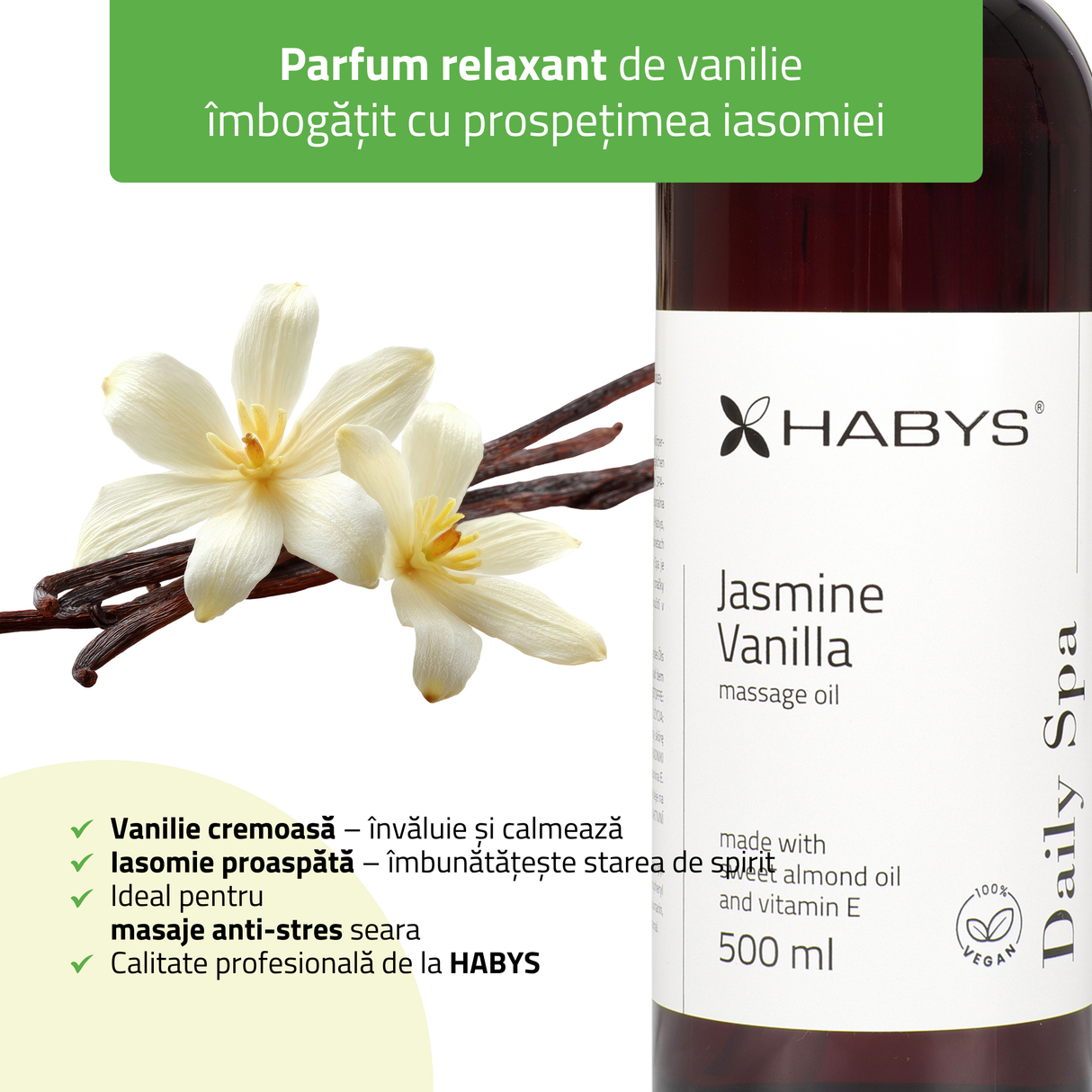 Ulei de masaj Habys | Daily Spa Iasomie & Vanilie | 500 ml