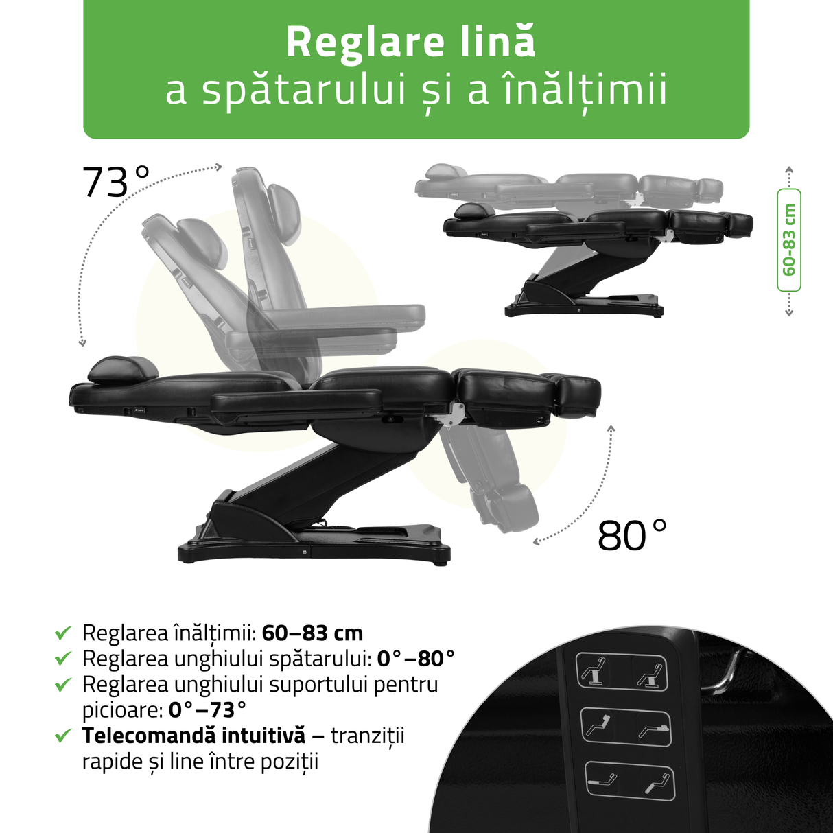 Fotoliu cosmetic, electric Elara PRO 6P | Telecomandă manuală