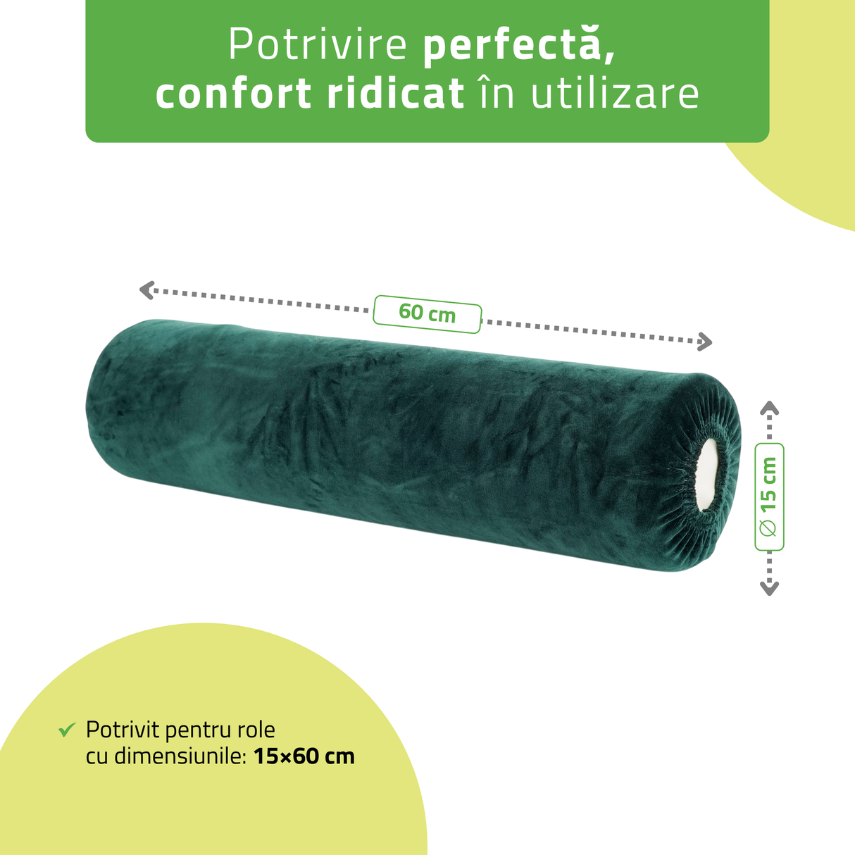 Husă din Velur cu elastic pentru cilindru, rolă de poziționare | 15x60 cm