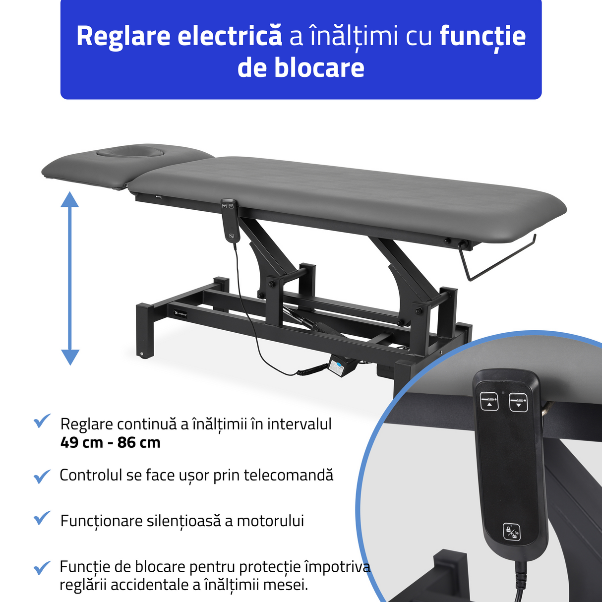 Masă de masaj electrică Fortis 2 Ergo | 2 segmente | Telecomandă manuală | Garanție 3 ani