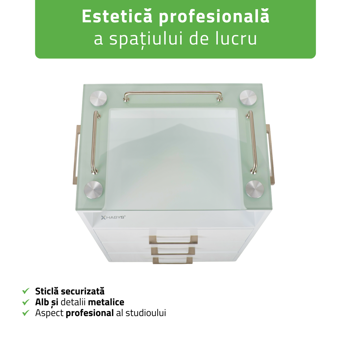 Ucenic salon cosmetică Milo | Habys | cu 3 sertare | Alb