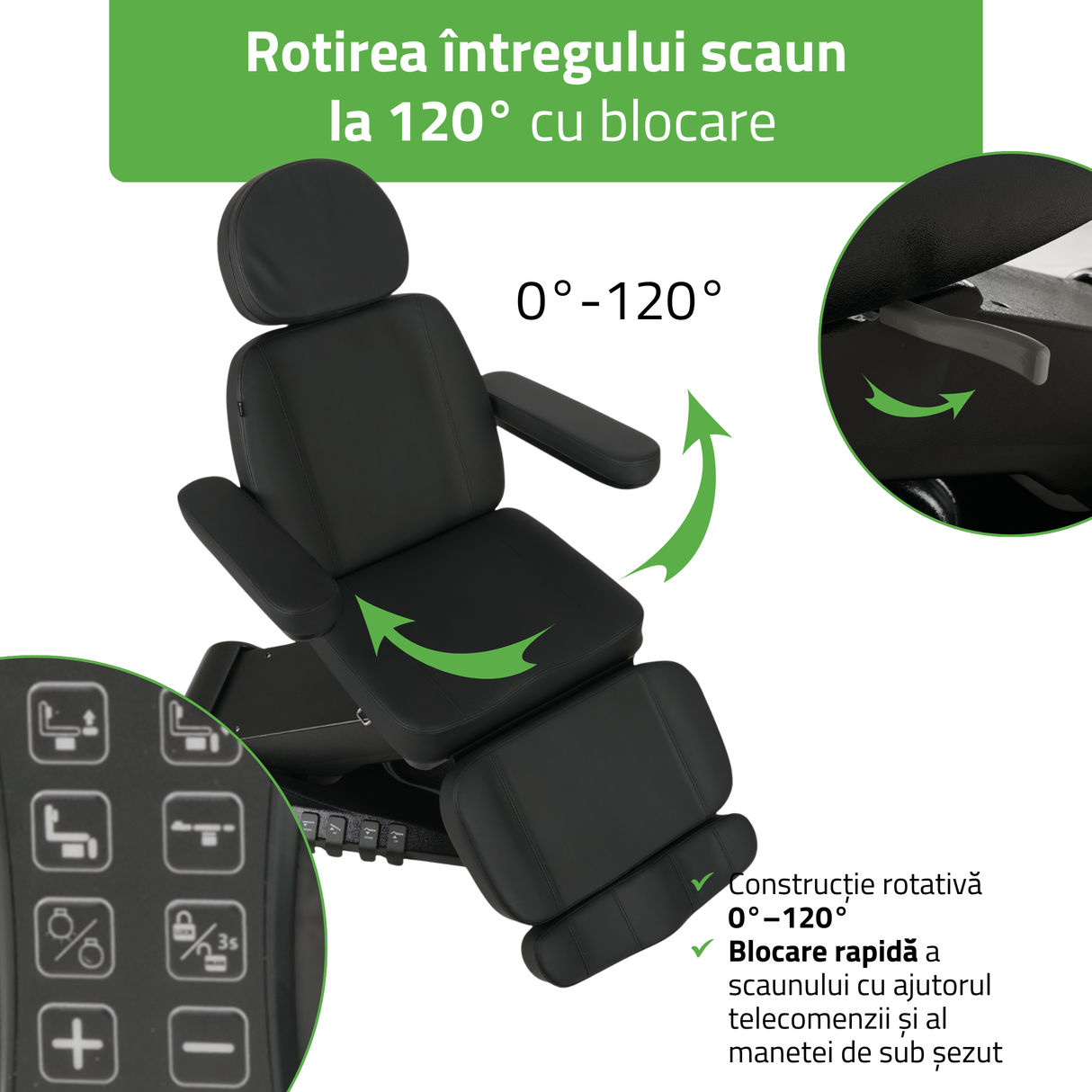 Pat cosmetic electric | Luxoria PRO 5 | Scaun cosmetic cu reglare electrică | Panou Control | Telecomandă Manuală | 3 ani garanție!