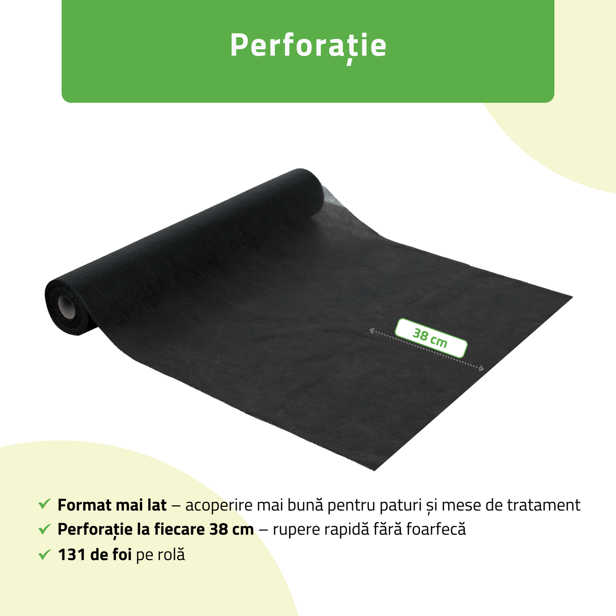 Rolă de protecție igenică de unică folosință din material nețesut | Negru