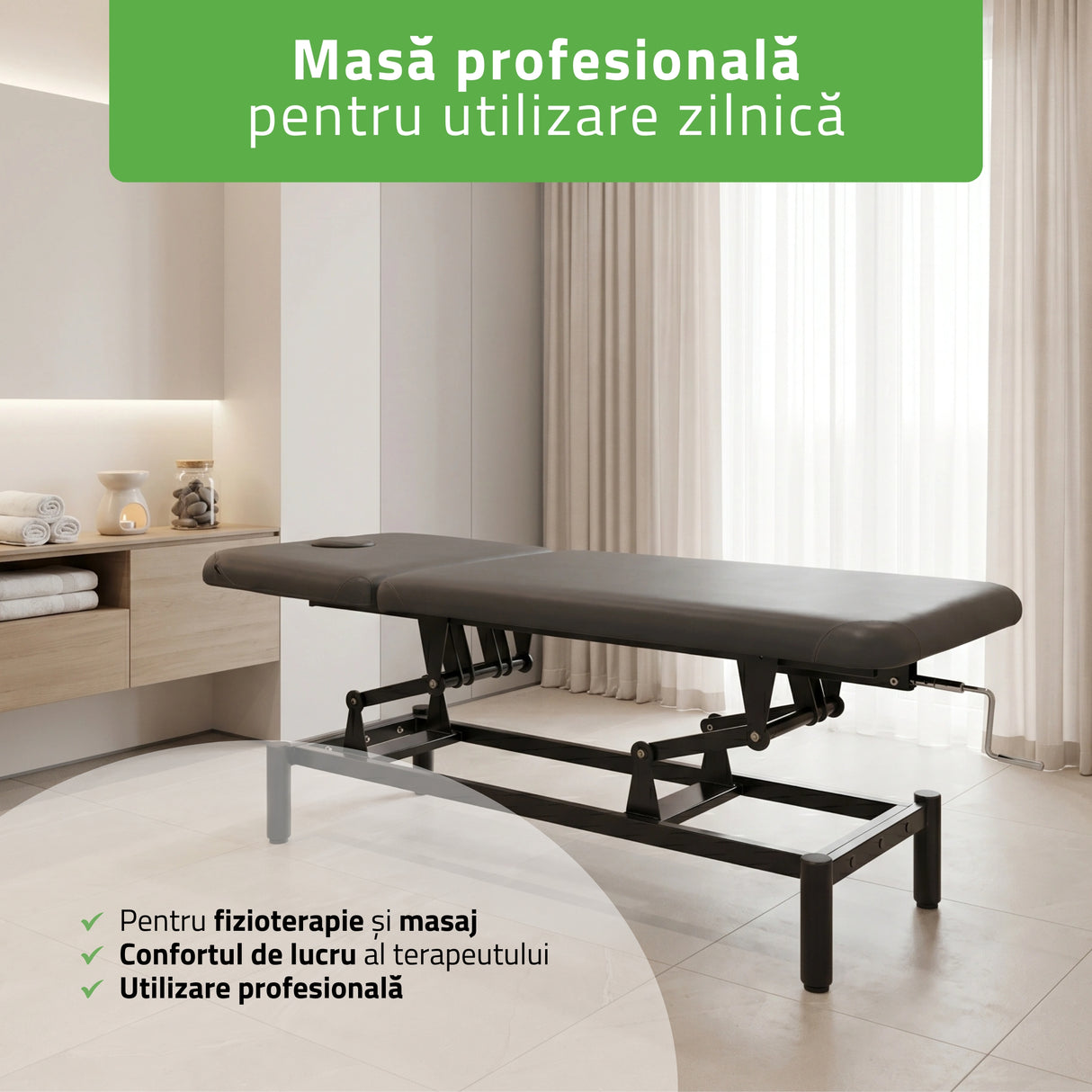 Masă de masaj fixă Vigo 2 | Pat de masaj fix | 2 segmente | Reglare înălțimii manuală prin manivelă | 2 ani garanție!