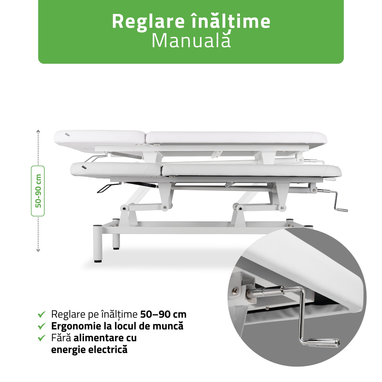 Masă de masaj fixă Vigo 2 | Pat de masaj fix | 2 segmente | Reglare înălțimii manuală prin manivelă | 2 ani garanție!