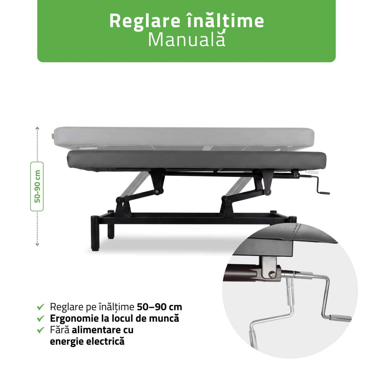 Masă de masaj fixă Vigo 1 | Pat de masaj fix | 1 segmente | Reglare înălțimii manuală prin manivelă | 2 ani garanție!