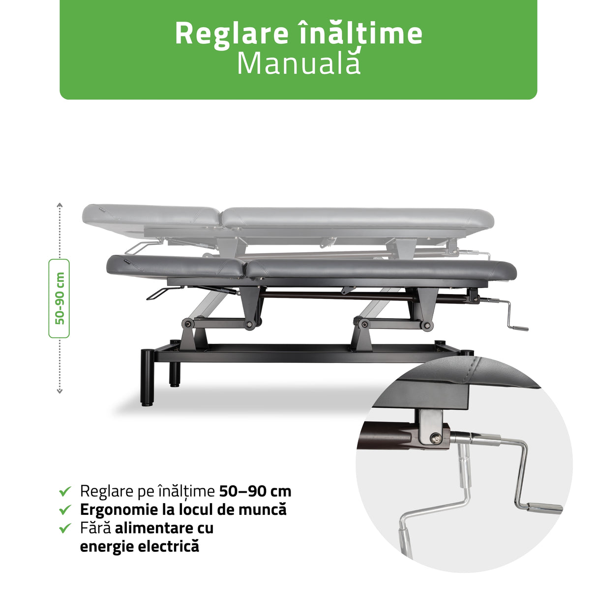 Masă de masaj fixă Vigo 2 | Pat de masaj fix | 2 segmente | Reglare înălțimii manuală prin manivelă | 2 ani garanție!