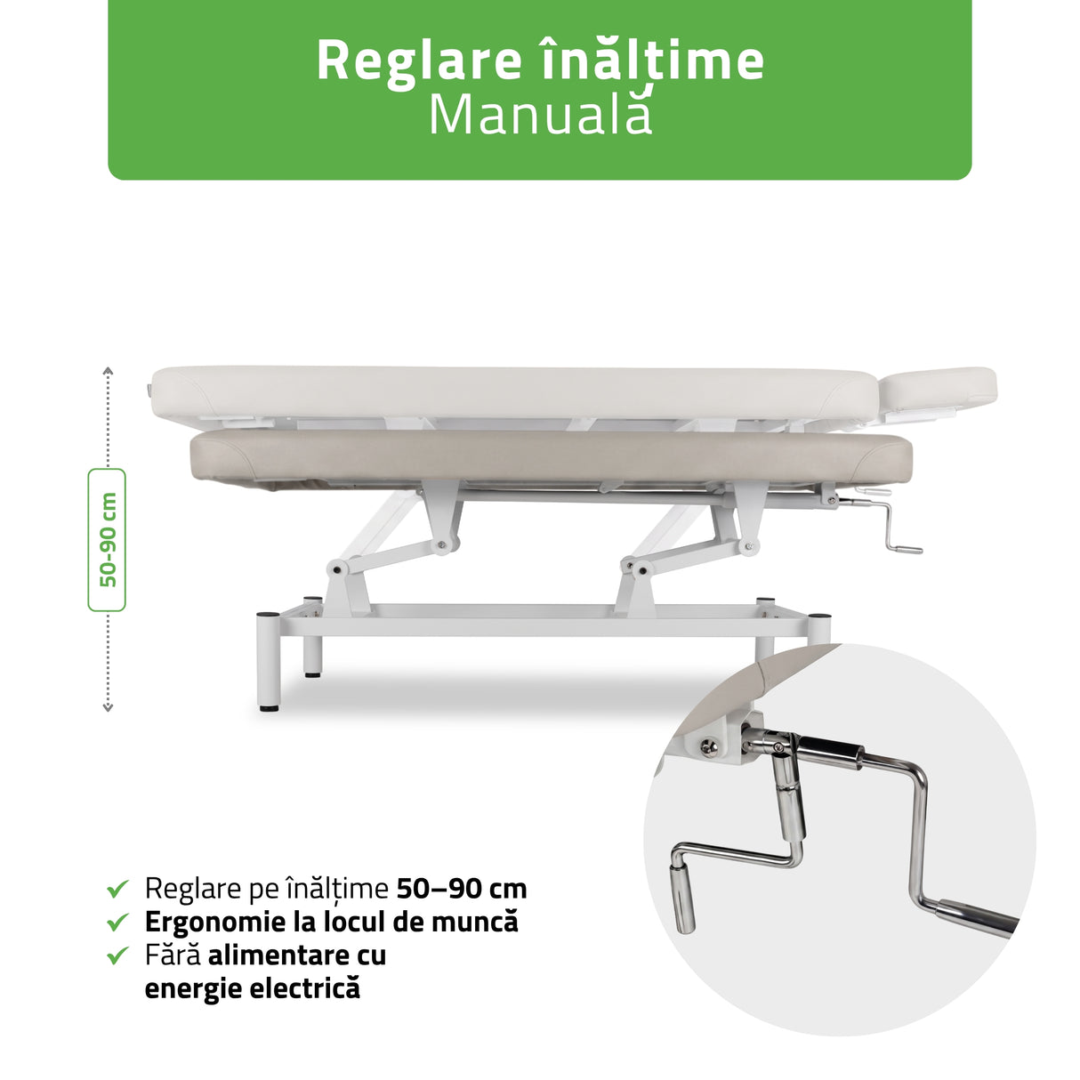 Masă de masaj fixă Vigo 1 | Pat de masaj fix | 1 segmente | Reglare înălțimii manuală prin manivelă | 2 ani garanție!