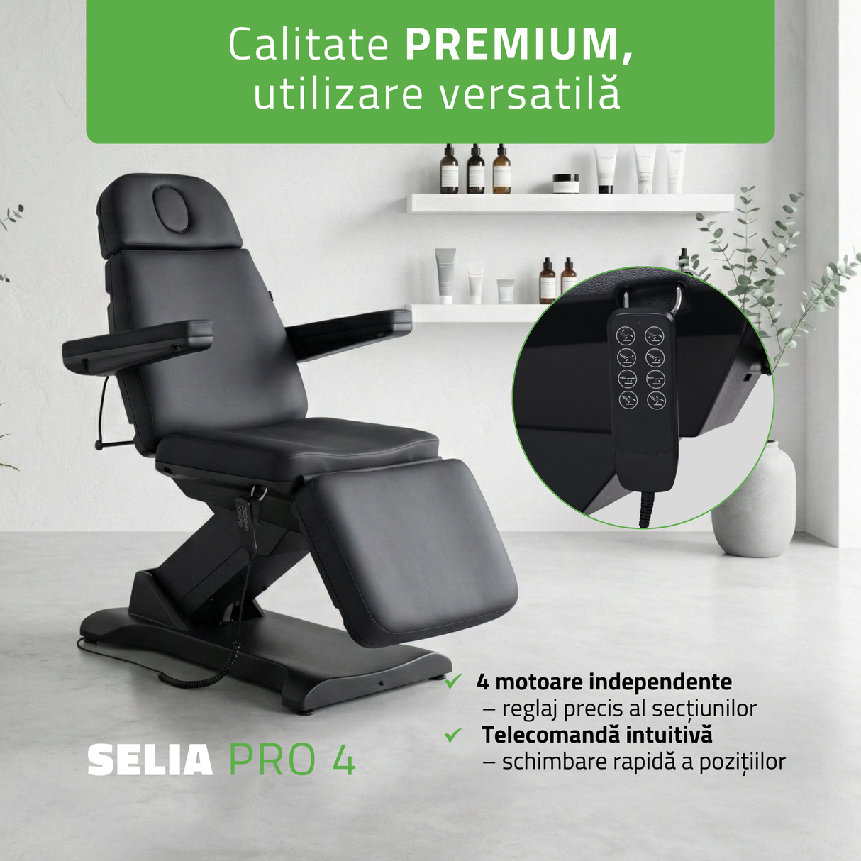 Fotoliu cosmetic, electric SELIA PRO 4 | Telecomandă manuală | 3 ani garanție!