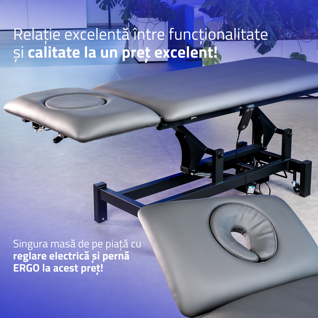 Masă de masaj electrică Fortis 2 Ergo | 2 segmente | Telecomandă manuală | Garanție 3 ani