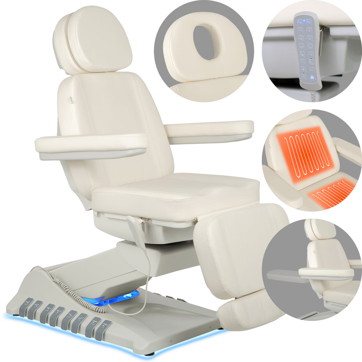 Pat cosmetic electric | Luxoria PRO 5 | Scaun cosmetic cu reglare electrică | Panou Control | Telecomandă Manuală