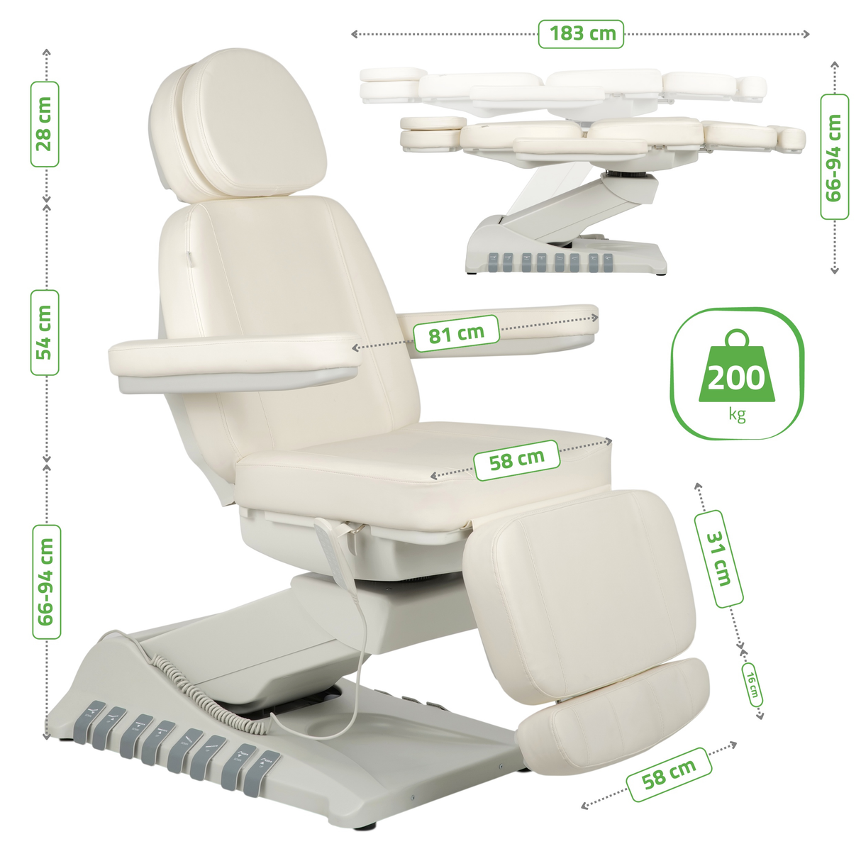 Pat cosmetic electric | Luxoria PRO 5 | Scaun cosmetic cu reglare electrică | Panou Control | Telecomandă Manuală | 3 ani garanție!
