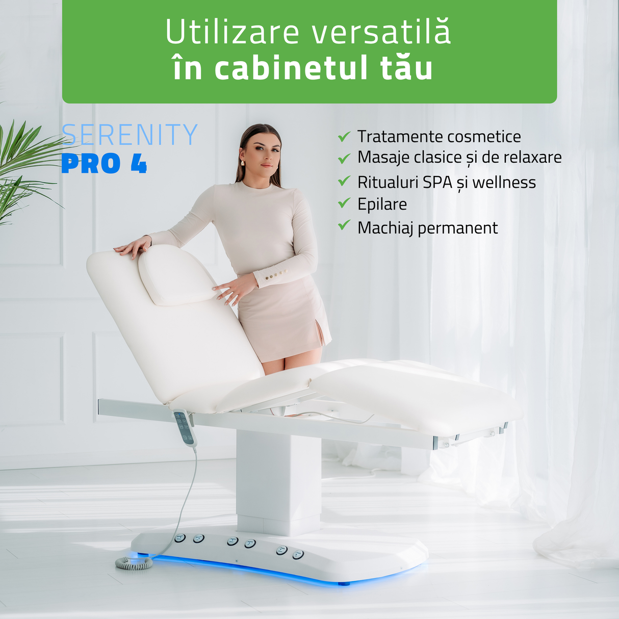 Pat cosmetic electric încălzit | Serenity PRO 4 | Panou Control  | Telecomandă Manuală
