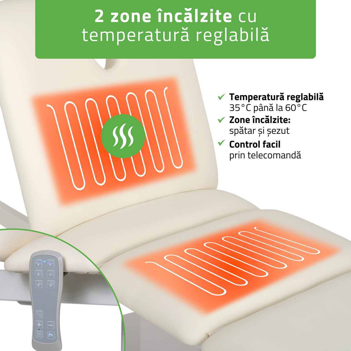 Pat cosmetic electric încălzit | Serenity PRO 4 | Panou Control  | Telecomandă Manuală