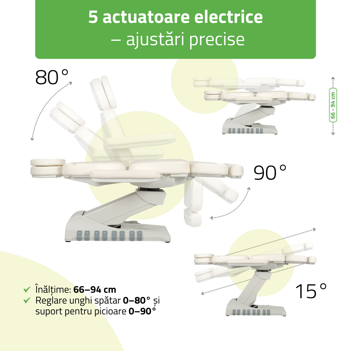 Pat cosmetic electric | Luxoria PRO 5 | Scaun cosmetic cu reglare electrică | Panou Control | Telecomandă Manuală